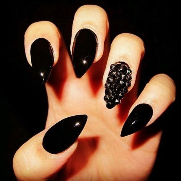 All Black Stiletto Nails With Studs